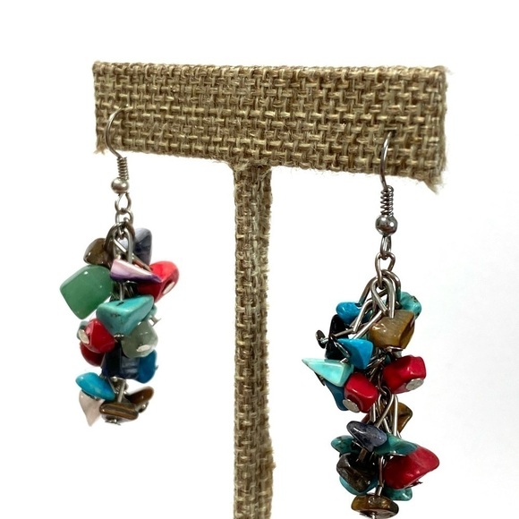 Earrings Stone Chips Dangles Drops - Picture 3 of 10